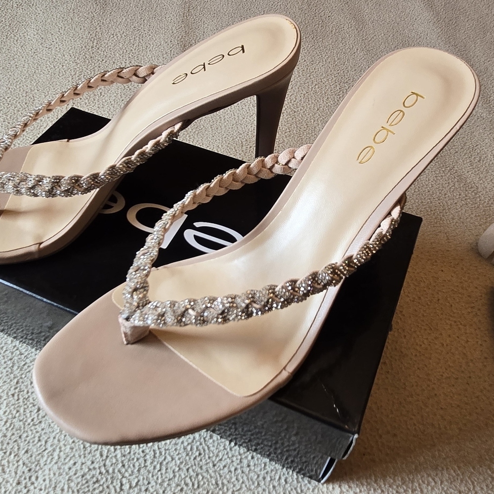 Brand New Bebe Tan and Silver Braided Sandals - Picture 4 of 7